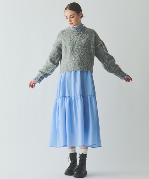 MERLOT（メルロー）の「襟フリルティアードワンピース（ワンピース・レディース・サックスブルー/ブラック/ホワイト・MT/FREE）」の19枚目の写真