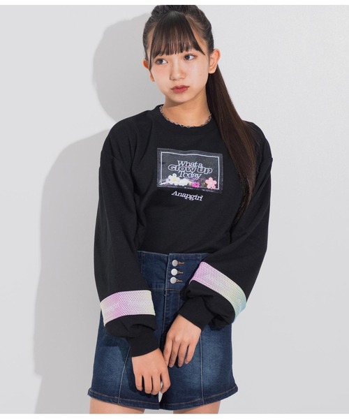 ANAP GｉRL（アナップガール）の「モチーフ入り裏毛トップス（スウェット・キッズ・ホワイト/ブラック/ミント・XS/S/M）」の3枚目の写真