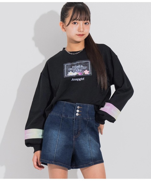 ANAP GｉRL（アナップガール）の「モチーフ入り裏毛トップス（スウェット・キッズ・ホワイト/ブラック/ミント・XS/S/M）」の20枚目の写真