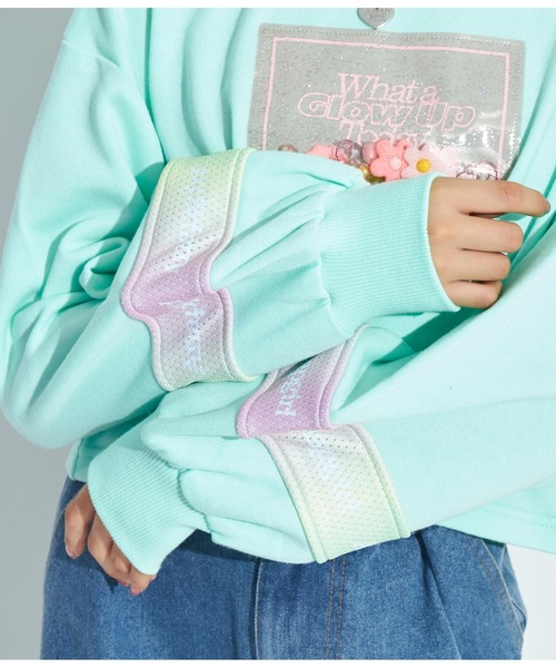 ANAP GｉRL（アナップガール）の「モチーフ入り裏毛トップス（スウェット・キッズ・ホワイト/ブラック/ミント・XS/S/M）」の8枚目の写真