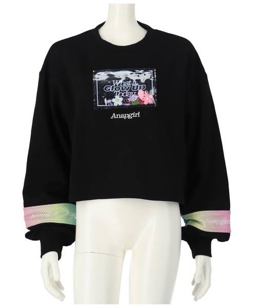 ANAP GｉRL（アナップガール）の「モチーフ入り裏毛トップス（スウェット・キッズ・ホワイト/ブラック/ミント・XS/S/M）」の10枚目の写真