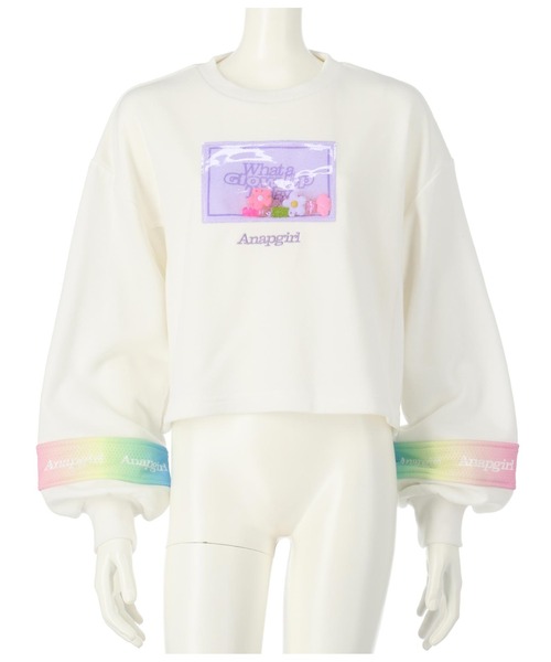 ANAP GｉRL（アナップガール）の「モチーフ入り裏毛トップス（スウェット・キッズ・ホワイト/ブラック/ミント・XS/S/M）」の9枚目の写真