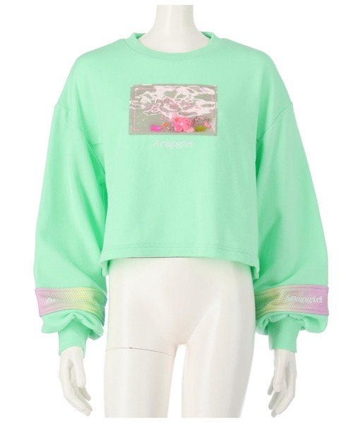 ANAP GｉRL（アナップガール）の「モチーフ入り裏毛トップス（スウェット・キッズ・ホワイト/ブラック/ミント・XS/S/M）」の11枚目の写真