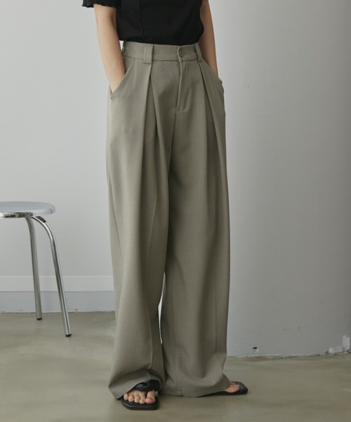 Cale タック シルク リネン ワイド スラックス パンツNEAT