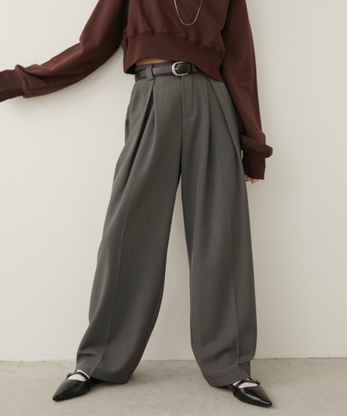 古着 00s リネン パンツ 3タック ワイド スラックス 極太 ベージュ SHIPS - 古着 80s 90s SHIPS ウール リネン ツータック ワイド