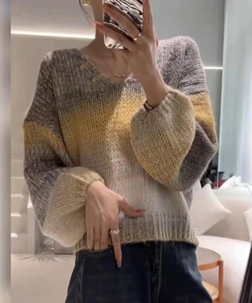 セール】【SETUP7】Vネックグラデーションニット KNF037（ニット