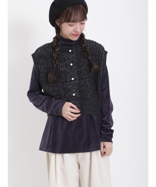 Samansa Mos2（サマンサ モスモス）の「前後着引き揃えパール釦ベスト（ベスト・レディース・グリーン/ベージュ/チャコールグレー/ブルー・F）」の6枚目の写真