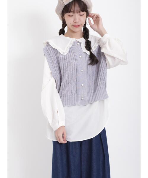 Samansa Mos2（サマンサ モスモス）の「前後着引き揃えパール釦ベスト（ベスト・レディース・グリーン/ベージュ/チャコールグレー/ブルー・F）」の10枚目の写真