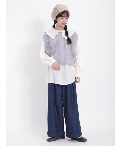 Samansa Mos2（サマンサ モスモス）の「前後着引き揃えパール釦ベスト（ベスト・レディース・グリーン/ベージュ/チャコールグレー/ブルー・F）」の11枚目の写真