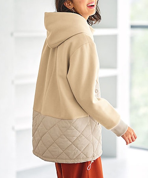 セール】ウール調キルト切替フード付中わたコート（その他アウター