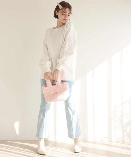 Seemi. byNICECLAUP（ シーミーバイナイスクラップ）の「【Seemi.】刺繍ロゴフェイクファーミニバッグ（トートバッグ・レディース・ピンク/アイボリー/チェック・FREE）」の18枚目の写真