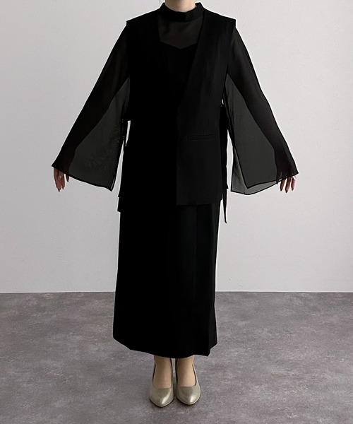 atlo（アトロ）の「【低身長用サイズあり】 結婚式 パーティー ドレス ジレ 袖あり&ロング お呼ばれ フォーマル 同窓会 オケージョンドレス ワンピース 二次会 成人式 謝恩会 20代 30代（ドレス・レディース・ブラック/チャコール・S/M/L/XL/XXL/4L/5L/SS）」の5枚目の写真