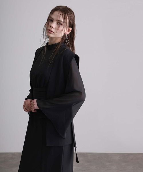 atlo（アトロ）の「【低身長用サイズあり】 結婚式 パーティー ドレス ジレ 袖あり&ロング お呼ばれ フォーマル 同窓会 オケージョンドレス ワンピース 二次会 成人式 謝恩会 20代 30代（ドレス・レディース・ブラック/チャコール・S/M/L/XL/XXL/4L/5L/SS）」の8枚目の写真