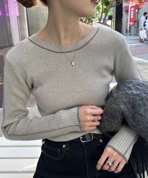 CIAOPANIC TYPY(チャオパニックティピー)の「アンチピリングラインニット(ニット/セーター・レディース・オフホワイト/ブラック/グレー/ライトグレー/オレンジ・ONE SIZE)」の3枚目の写真