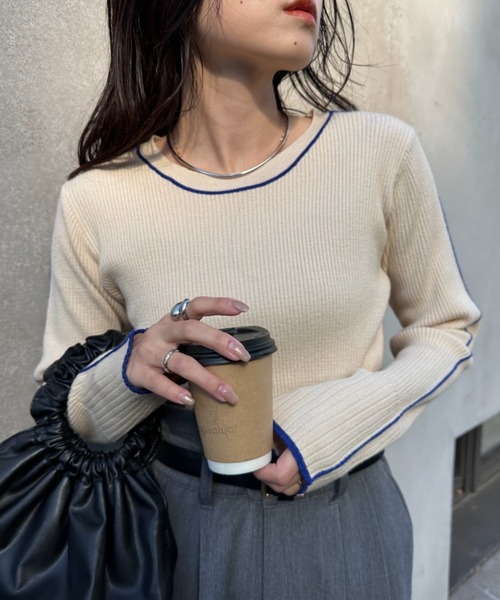 CIAOPANIC TYPY(チャオパニックティピー)の「アンチピリングラインニット(ニット/セーター・レディース・オフホワイト/ブラック/グレー/ライトグレー/オレンジ・ONE SIZE)」の7枚目の写真