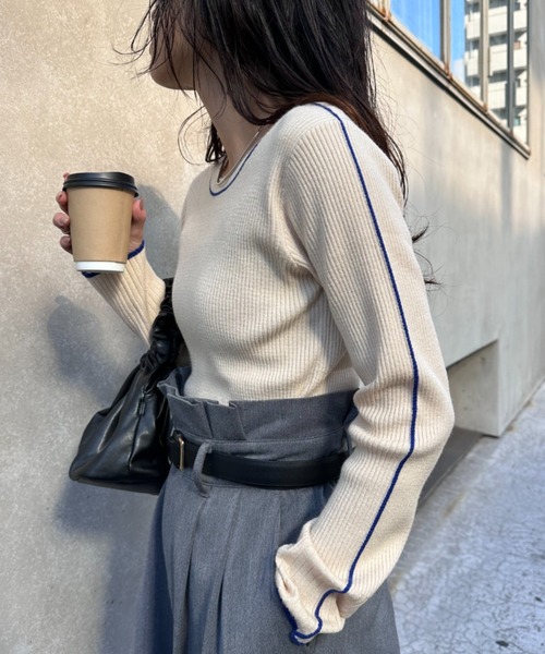 CIAOPANIC TYPY(チャオパニックティピー)の「アンチピリングラインニット(ニット/セーター・レディース・オフホワイト/ブラック/グレー/ライトグレー/オレンジ・ONE SIZE)」の10枚目の写真