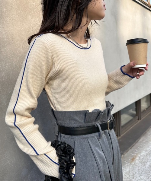 CIAOPANIC TYPY(チャオパニックティピー)の「アンチピリングラインニット(ニット/セーター・レディース・オフホワイト/ブラック/グレー/ライトグレー/オレンジ・ONE SIZE)」の9枚目の写真