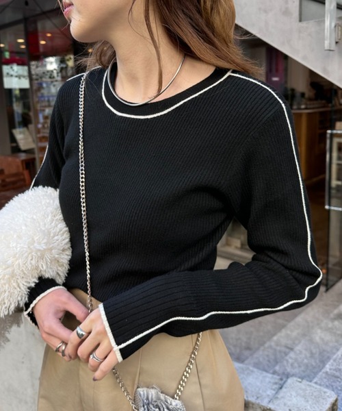 CIAOPANIC TYPY(チャオパニックティピー)の「アンチピリングラインニット(ニット/セーター・レディース・オフホワイト/ブラック/グレー/ライトグレー/オレンジ・ONE SIZE)」の19枚目の写真