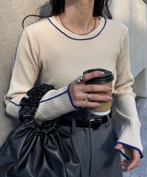 CIAOPANIC TYPY(チャオパニックティピー)の「アンチピリングラインニット(ニット/セーター・レディース・オフホワイト/ブラック/グレー/ライトグレー/オレンジ・ONE SIZE)」の6枚目の写真