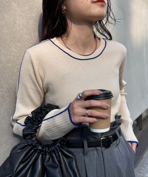 CIAOPANIC TYPY(チャオパニックティピー)の「アンチピリングラインニット(ニット/セーター・レディース・オフホワイト/ブラック/グレー/ライトグレー/オレンジ・ONE SIZE)」の8枚目の写真