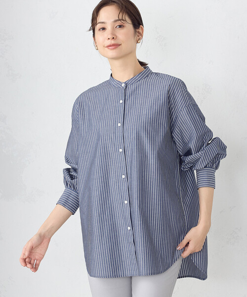 COMME CA ISM(コムサイズム)の「ストライプブロード バンドカラーシャツ(シャツ/ブラウス・レディース・オフホワイト/ネイビー系・MEDIUM/LARGE)」の10枚目の写真