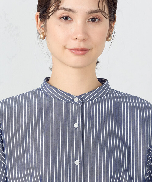 COMME CA ISM(コムサイズム)の「ストライプブロード バンドカラーシャツ(シャツ/ブラウス・レディース・オフホワイト/ネイビー系・MEDIUM/LARGE)」の14枚目の写真