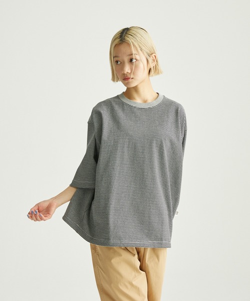 ocosic(オコジック)の「【ocosic】ドローコードボーダーパックTシャツ(Tシャツ/カットソー・メンズ・グレー系1/ネイビー系1/ホワイト系1・M/L)」の4枚目の写真