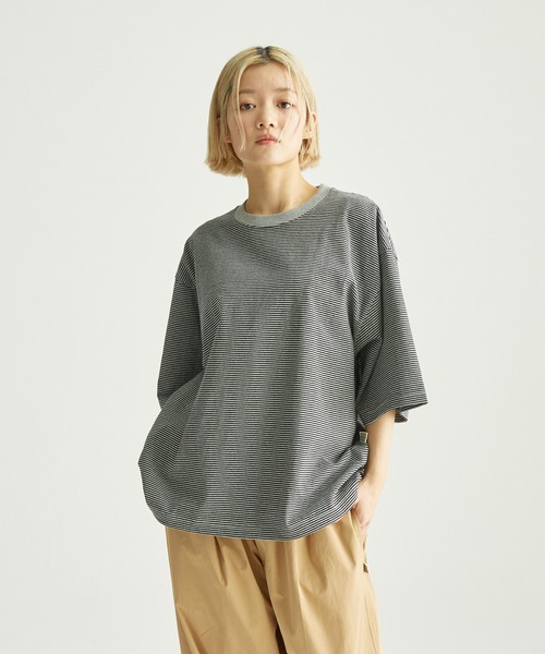 ocosic(オコジック)の「【ocosic】ドローコードボーダーパックTシャツ(Tシャツ/カットソー・メンズ・グレー系1/ネイビー系1/ホワイト系1・M/L)」の5枚目の写真