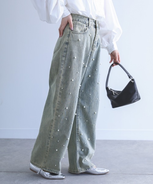 osharewalker（オシャレウォーカー）の「【廃盤】【ZOZO限定】『フェイクパール付きストレートデニム』（デニムパンツ・レディース・ブルー系その他・M）」の5枚目の写真