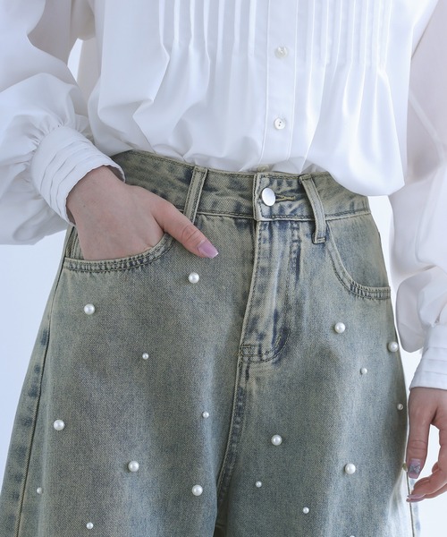 osharewalker（オシャレウォーカー）の「【廃盤】【ZOZO限定】『フェイクパール付きストレートデニム』（デニムパンツ・レディース・ブルー系その他・M）」の9枚目の写真