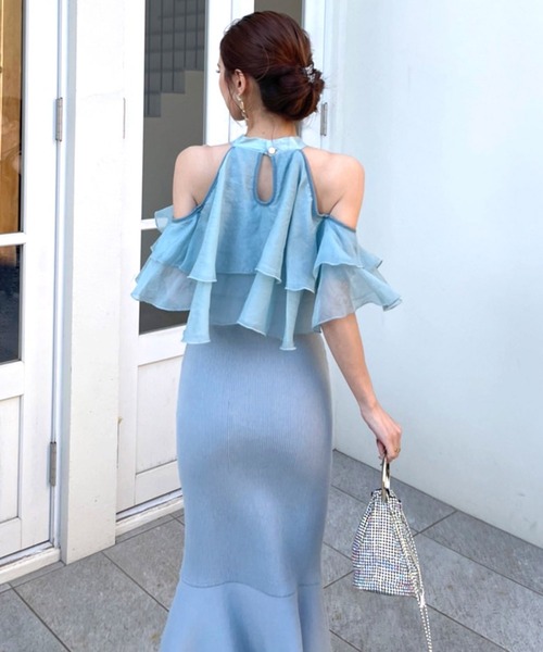 ROYAL PARTY（ロイヤルパーティー）の「ティアードラッフルニットマーメイドワンピース（ワンピース・レディース・ブルー/オフホワイト/ブラック・FREE）」の17枚目の写真
