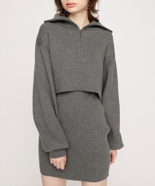 SLY（スライ）の「BIG COLLOR ZIP UP 2P S/OP ビッグカラー ジップアップ 2ピー ショート ワンピース（ワンピース・レディース・ブラック/ブルー/杢グレー・1/2）」の3枚目の写真
