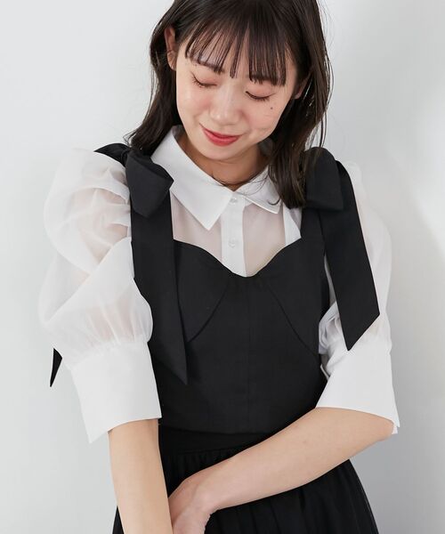 MAJESTIC LEGON(マジェスティックレゴン)の「ビスチェセットパワショルブラウス(シャツ/ブラウス・レディース・ブラック/ベージュ/グレー・MEDIUM)」の17枚目の写真