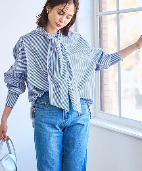 coen(コーエン)の「【RONEL】タイプライター2wayボウタイシャツ(シャツ/ブラウス・レディース・ロイヤルブルー/オフホワイト・M/S)」の3枚目の写真
