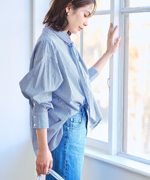 coen(コーエン)の「【RONEL】タイプライター2wayボウタイシャツ(シャツ/ブラウス・レディース・ロイヤルブルー/オフホワイト・M/S)」の4枚目の写真