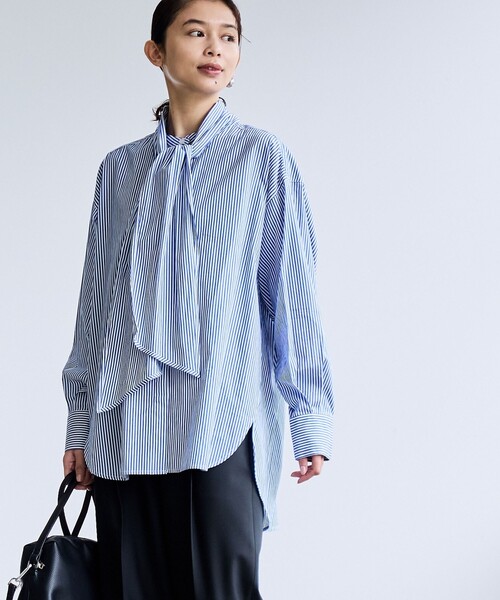 coen(コーエン)の「【RONEL】タイプライター2wayボウタイシャツ(シャツ/ブラウス・レディース・ロイヤルブルー/オフホワイト・M/S)」の11枚目の写真