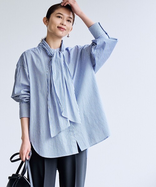 coen(コーエン)の「【RONEL】タイプライター2wayボウタイシャツ(シャツ/ブラウス・レディース・ロイヤルブルー/オフホワイト・M/S)」の12枚目の写真