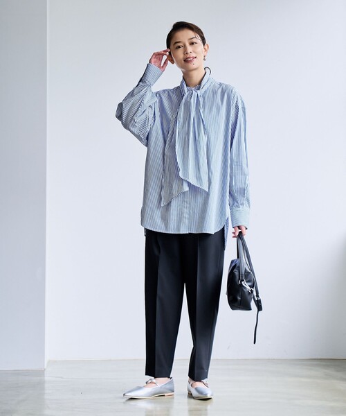 coen(コーエン)の「【RONEL】タイプライター2wayボウタイシャツ(シャツ/ブラウス・レディース・ロイヤルブルー/オフホワイト・M/S)」の13枚目の写真