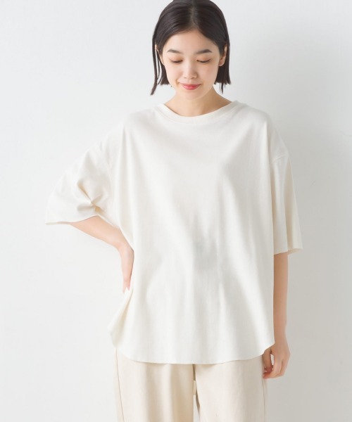 OMNES(オムネス)の「リブ裾ラウンドプルオーバー半袖(Tシャツ/カットソー・レディース・アイボリー/ブラック/ホワイト系その他/ラベンダー・FREE)」の2枚目の写真