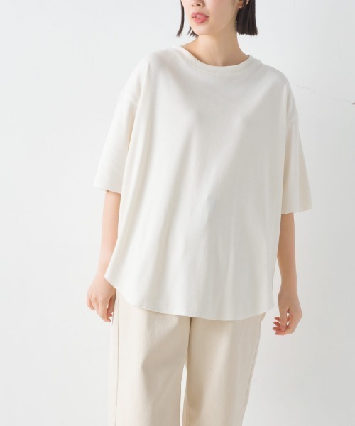 OMNES(オムネス)の「リブ裾ラウンドプルオーバー半袖(Tシャツ/カットソー・レディース・アイボリー/ブラック/ホワイト系その他/ラベンダー・FREE)」の5枚目の写真