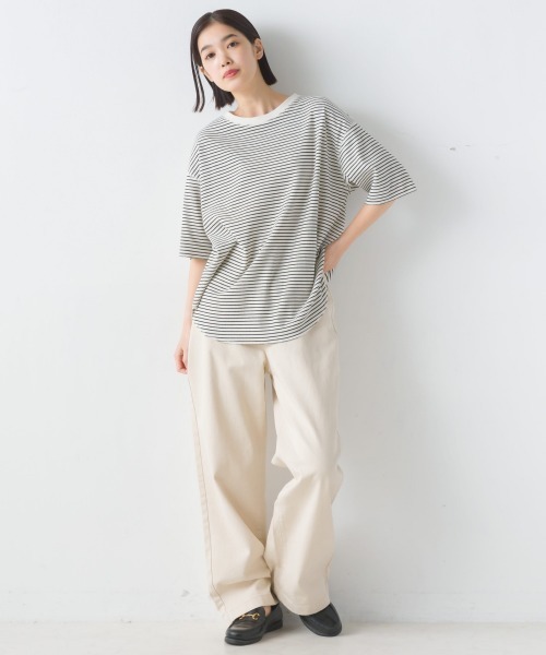 OMNES(オムネス)の「リブ裾ラウンドプルオーバー半袖(Tシャツ/カットソー・レディース・アイボリー/ブラック/ホワイト系その他/ラベンダー・FREE)」の13枚目の写真