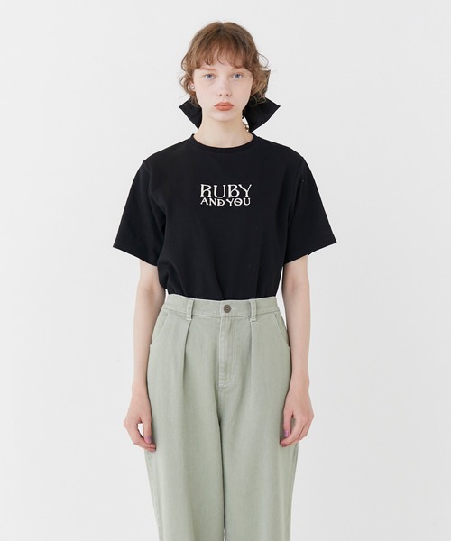 RUBY AND YOU（ルビーアンドユー）の「RUBYロゴエンブロイダリーTシャツ（Tシャツ/カットソー・レディース・ナチュラル/ブラック/アイボリー・FREE）」の13枚目の写真
