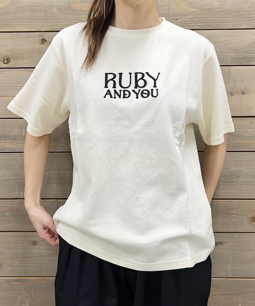 RUBY AND YOU（ルビーアンドユー）の「RUBYロゴエンブロイダリーTシャツ（Tシャツ/カットソー・レディース・ナチュラル/ブラック/アイボリー・FREE）」の11枚目の写真