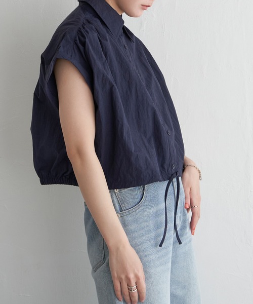 notch.（ノッチ）の「フレンチスリーブショートシャツ（シャツ/ブラウス・レディース・ネイビー/オフホワイト・M）」の21枚目の写真