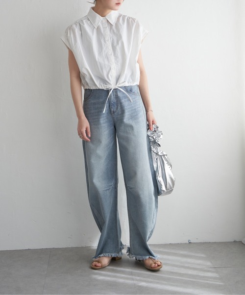 notch.（ノッチ）の「フレンチスリーブショートシャツ（シャツ/ブラウス・レディース・ネイビー/オフホワイト・M）」の18枚目の写真