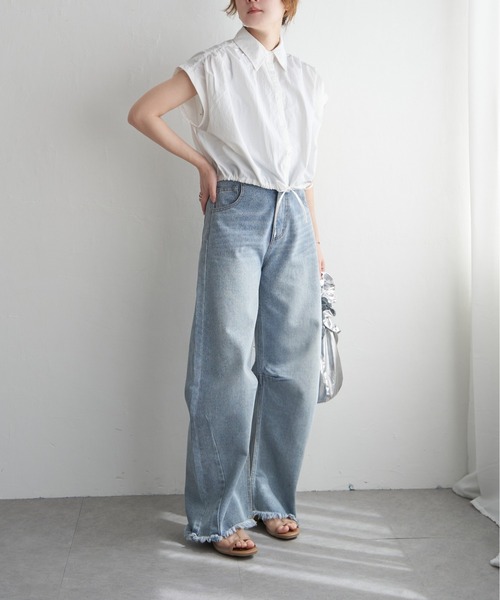notch.（ノッチ）の「フレンチスリーブショートシャツ（シャツ/ブラウス・レディース・ネイビー/オフホワイト・M）」の19枚目の写真