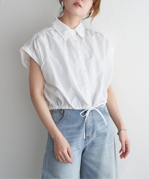 notch.（ノッチ）の「フレンチスリーブショートシャツ（シャツ/ブラウス・レディース・ネイビー/オフホワイト・M）」の16枚目の写真