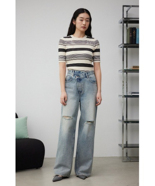 AZUL by moussy(アズールバイマウジー)の「ハーフスリーブクルーネックトップス(Tシャツ/カットソー・レディース・グリーン/ホワイト系その他/グレー/オフホワイト/ブラック・SMALL/MEDIUM)」の18枚目の写真