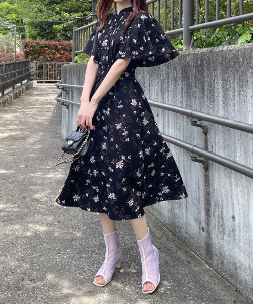 NOMAE（ノーマエ）の「フレアケープスリーブ花柄ワンピース（ワンピース・レディース・ピンク/アイボリー/ブラック・FREE）」の12枚目の写真