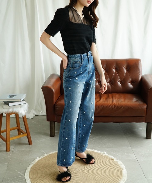Jasmine Grandiflorum（ジャスミングランディフローラム）の「【Jasmine】チュール切り替えトップス (SS)（Tシャツ/カットソー・レディース・ブラック/ホワイト・FREE）」の7枚目の写真